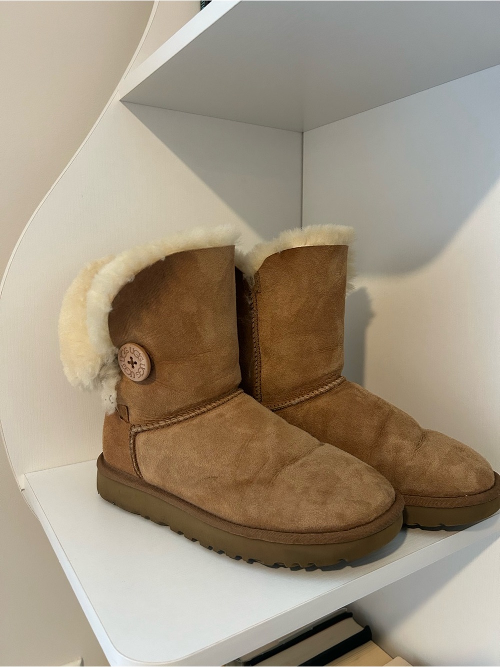 UGG Chestnut Suede Shearling Button Short Boots - Size 7
